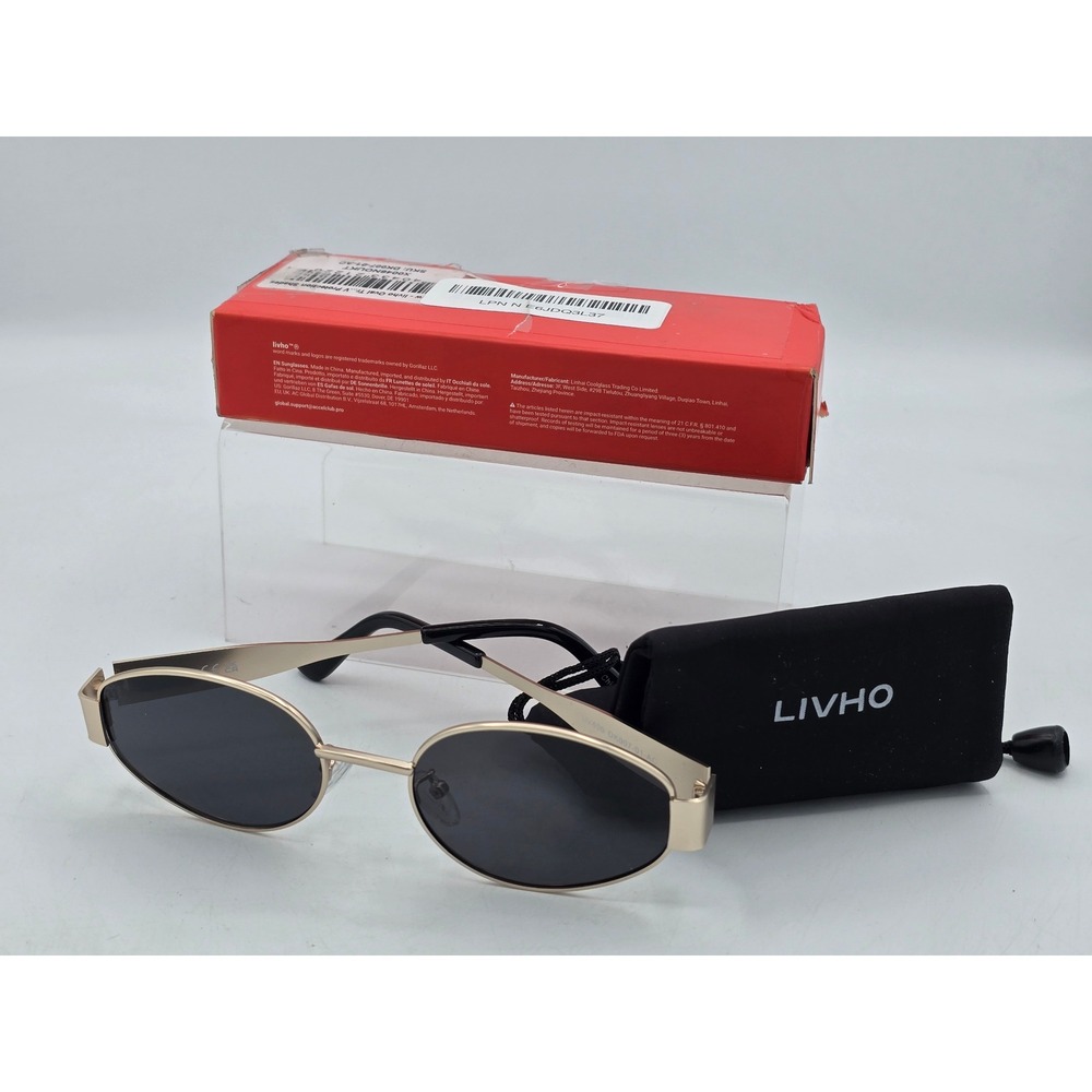 Livho Oval Sunglasses Unisex Gold Black UV Protection Shades - New